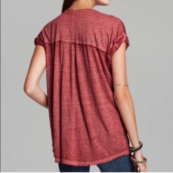 Free People Beach Keep Me Oversized Burnout Tee in Red / Burgundy (XS) - Picture 2 of 8